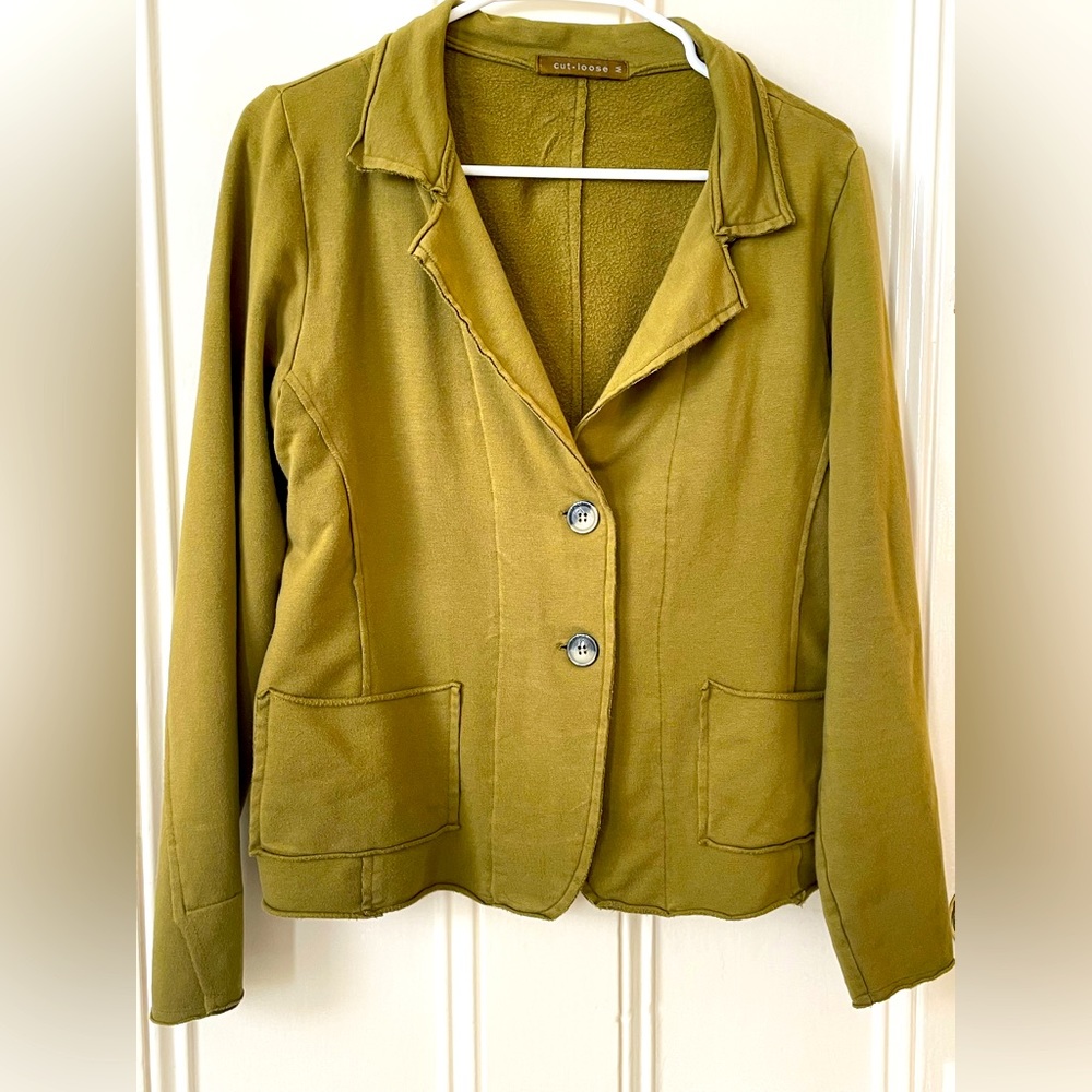 Knit two button cotton and spandex cardigan